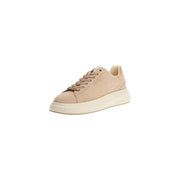 Beige suede Guess men sneakers with chunky white rubber sole and matching laces sporty slip on shoes