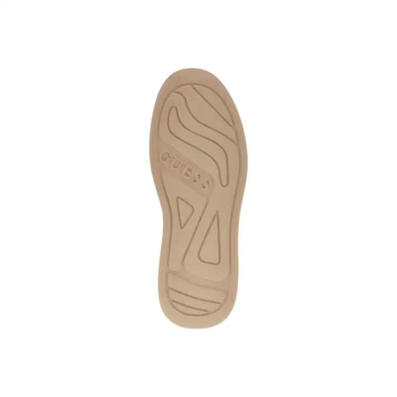 Beige rubber sole with embossed Guess logo and geometric tread on Guess men sneakers beige suede sporty slip on shoes