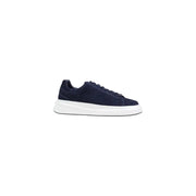 Navy blue suede low-top sneaker with thick white rubber sole for men by Guess sporty slip on shoes