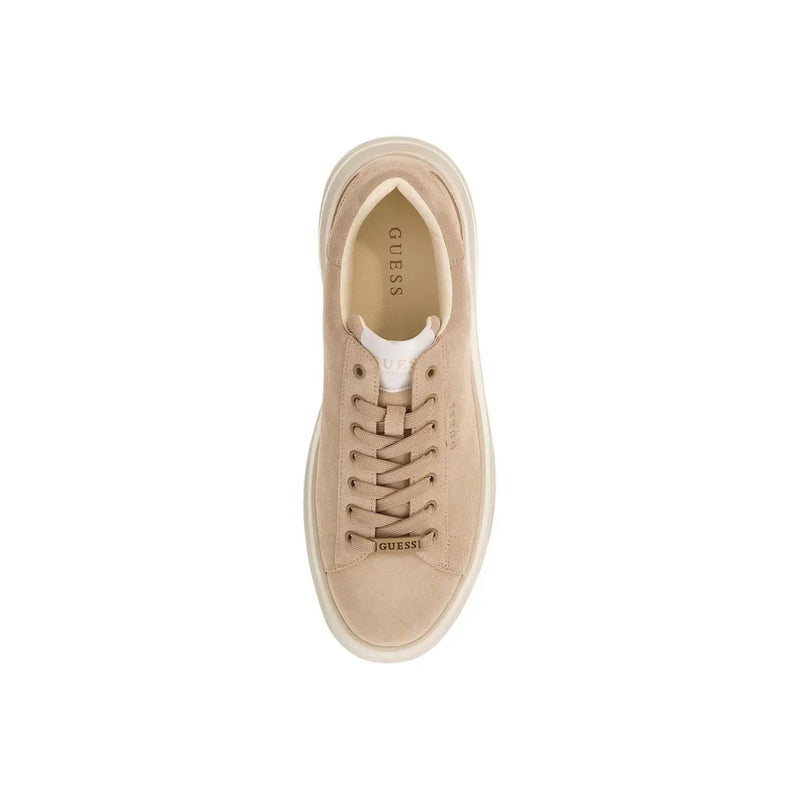 Guess men sneakers beige suede low-top with white rubber sole and matching laces for sporty slip on wear