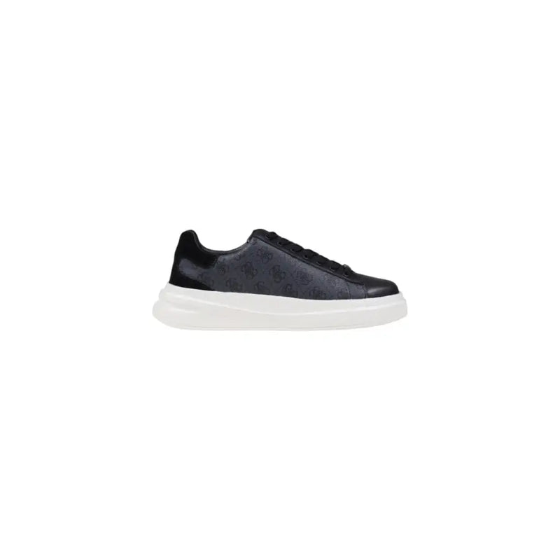 Guess men sneakers black leather Elba with subtle pattern upper white rubber sole and black laces from fall winter collection