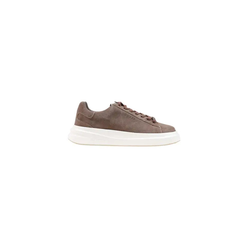 Guess men sneakers black leather elba fall winter collection brown suede low-top sneaker with white rubber sole and brown laces