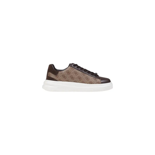 Guess men sneakers brown and beige patterned low-top sneaker with white rubber sole in polyurethane faux leather size 12