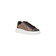 Guess men sneakers brown low-top patterned polyurethane faux leather with white rubber sole size 12
