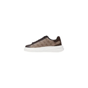 Guess men sneakers brown polyurethane faux leather low-top with beige pattern and white rubber sole size 12