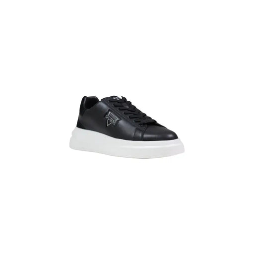 Black Guess men sneakers Elban with white rubber sole and stitched black leather upper in suede polyester material