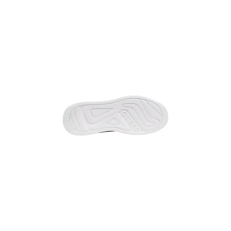 White rubber sole with embossed guess logo and wavy tread pattern on guess men sneakers elban black suede shoes