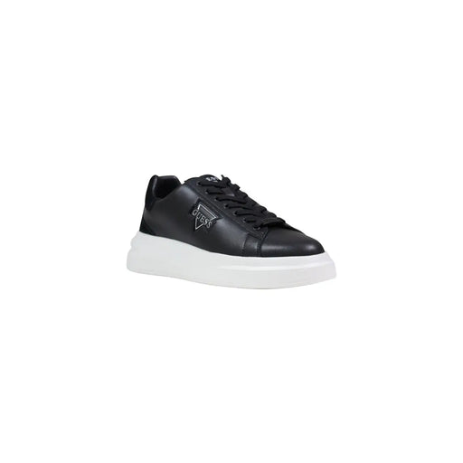 Black Guess men sneakers Elban with white rubber sole and stitched black leather upper in suede polyester material