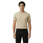 Beige Guess men t-shirt made of soft fabric featuring a subtle embroidered logo on the chest for casual wear