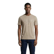 Beige short-sleeved Guess men t-shirt with a subtle metallic gold geometric logo print on the front