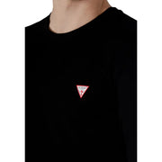 Black Guess men t-shirt with a small red triangular embroidered logo on the chest in cotton fabric