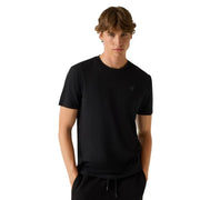 Guess men t shirt black short sleeve cotton modal blend with subtle embroidered triangle logo on left chest