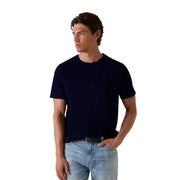 Navy blue guess men t shirt short sleeve crew neck cotton modal blend with subtle embroidered logo on left chest