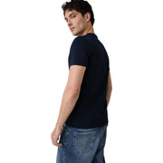 Guess mens blue cotton extra slim crew neck t shirt showing the back side in black short sleeve design