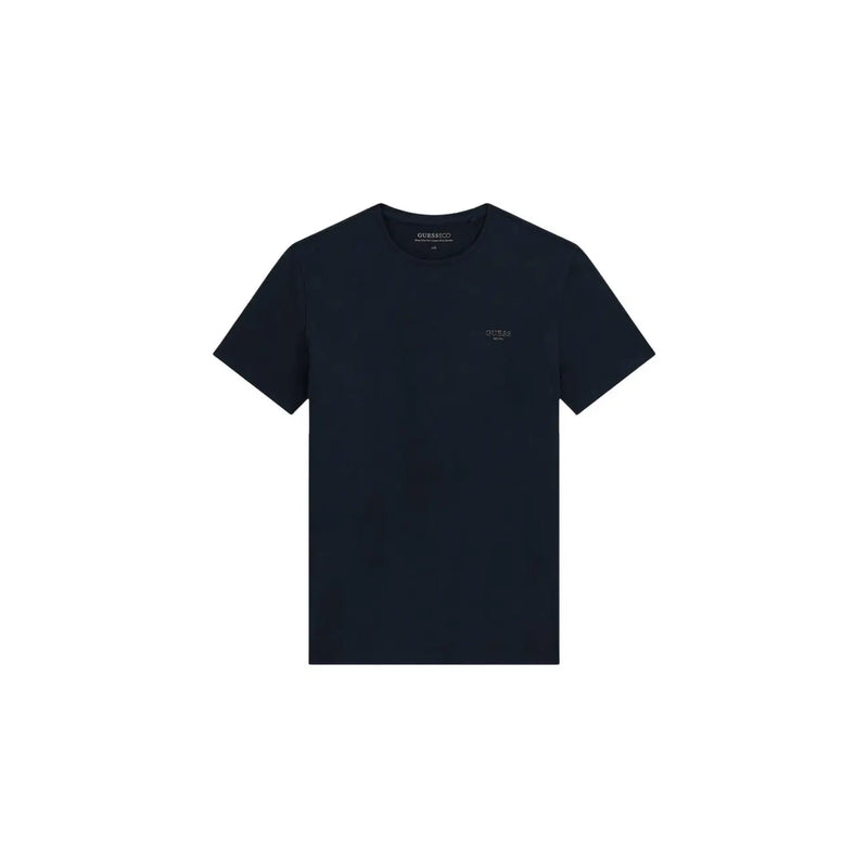 A sleek black Guess men’s cotton crew neck t shirt with subtle embroidered logo on the chest in extra slim fit