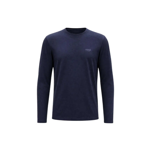 Guess T-shirt homme bleu marine slim fit en coton, manches longues, col rond et logo discret brodé sur la poitrine gauche.