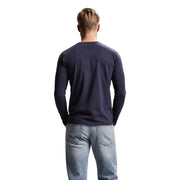 Guess mens blue slim fit cotton t shirt featuring a navy blue long-sleeved design made from soft cotton fabric