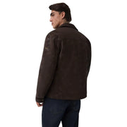 Guess Brauner Herrenblazer aus Kunstleder mit Reißverschluss, dunkelbrauner Wildlederoptik und gesticktem Ärmellogo