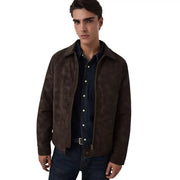Guess Braune Herren-Bomberjacke aus Wildleder mit klassischem Kragen und Frontreißverschluss in stilvollem Kunstleder-Design