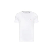 Guess Herren-Baumwollshirt mit Rundhalsausschnitt, weiß t-shirt mit einem kleinen roten dreieckigen Logo auf der linken Brust