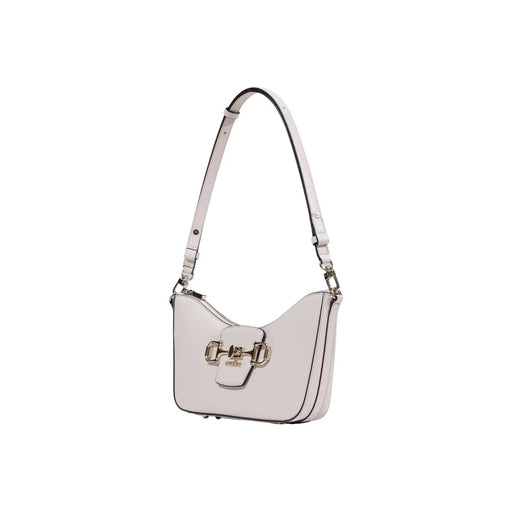 A sleek white Gucci shoulder bag in leather with a signature horsebit clasp and matching strap displayed