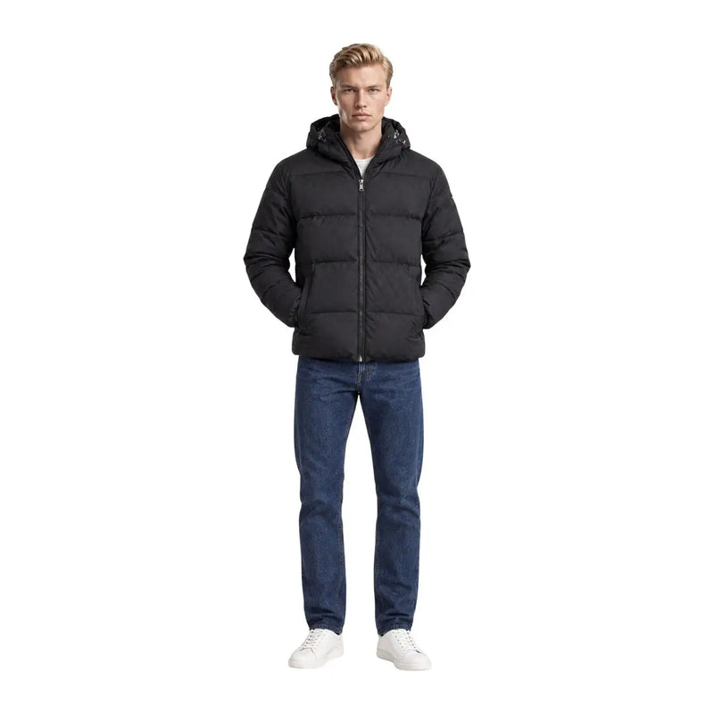 Guess Doudoune en daim noir pour femme, matelassée et à capuche, vue de face