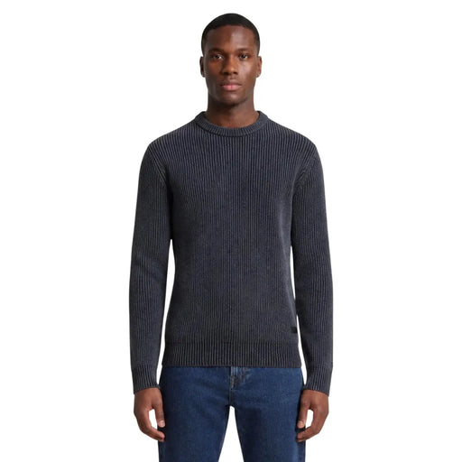Guess sweater Manny for men in dark gray ribbed knit with crew neck and subtle texture front view
