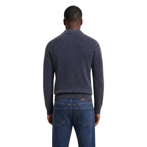 Guess sweater Manny for men in dark blue ribbed knit with classic crew neck and long sleeves front view