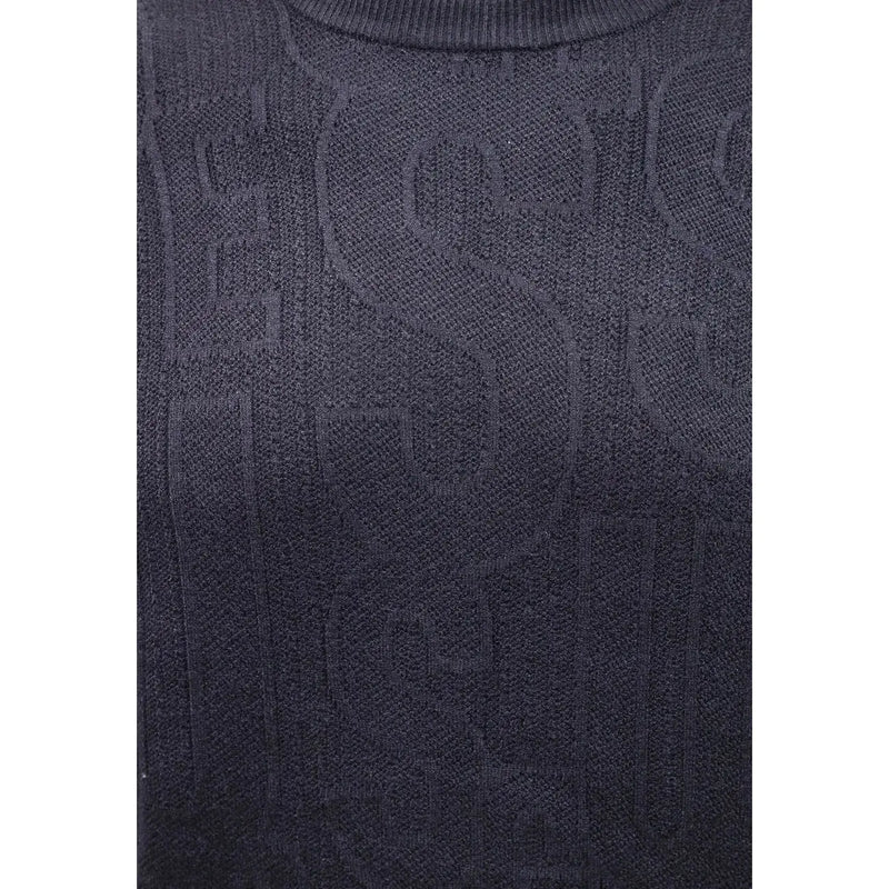 Guess Herrenpullover von NESTOR aus dunkelblauem Strick mit strukturiertem, eingewebtem Muster, Vorderansicht