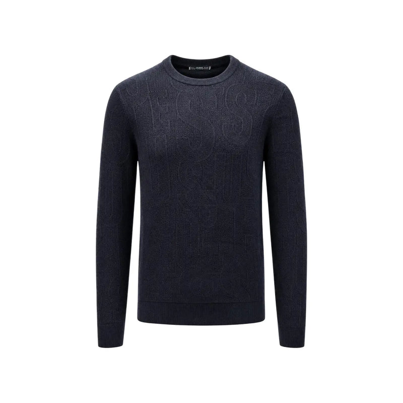 Guess NESTOR Herrenpullover in Dunkelblau mit dezentem Strukturmuster, Vorderansicht