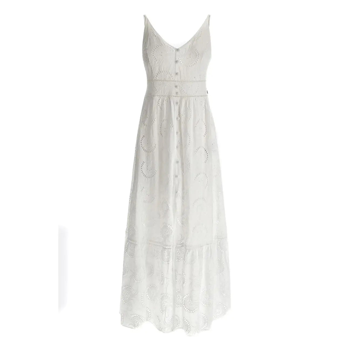 Guess White Cotton V Neck Dress with Straps
