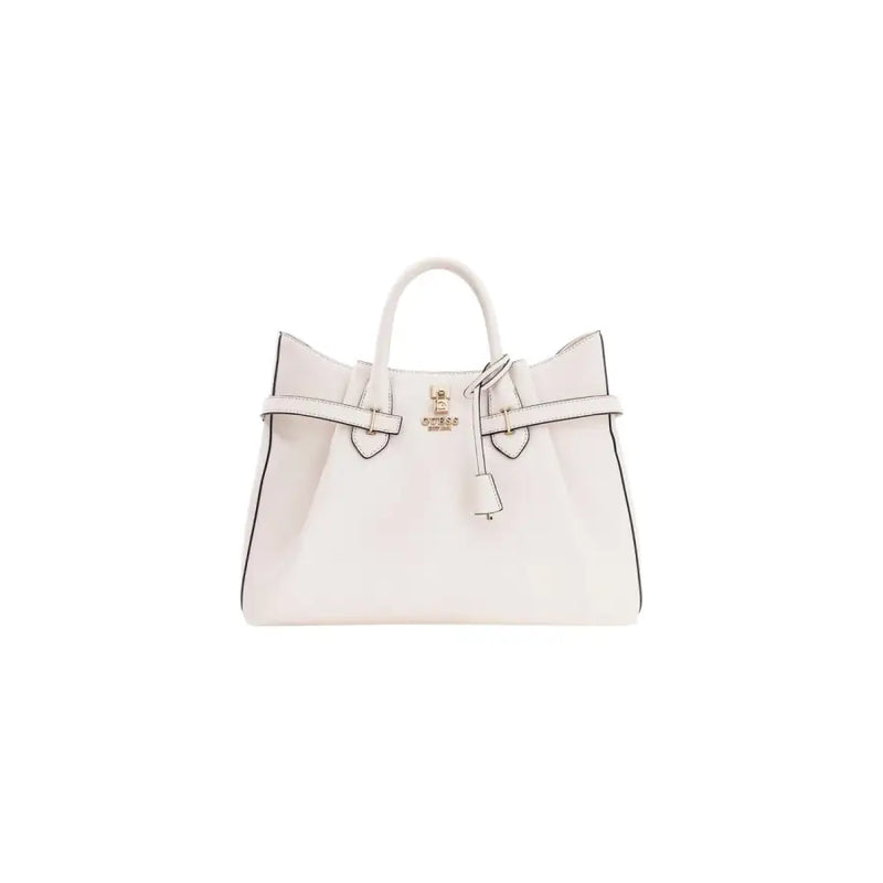 Guess white polyurethane handbag with shoulder strap featuring white leather and gold-tone hardware structured design