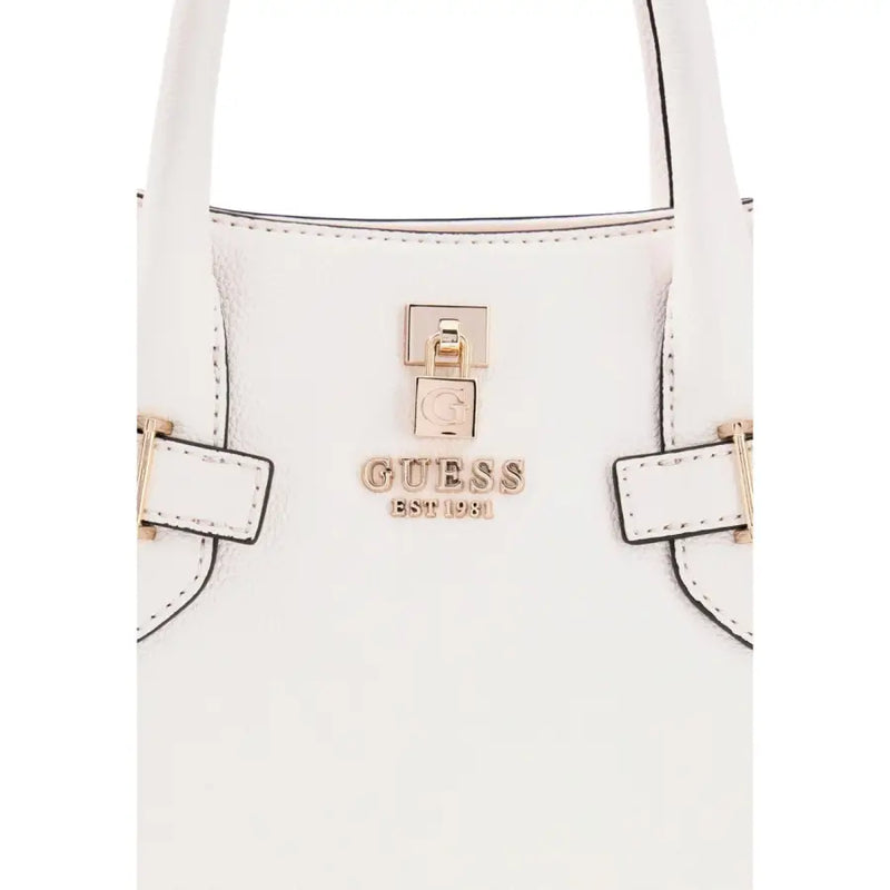 Guess white polyurethane handbag with shoulder strap white leather gold-tone hardware and logo front clasp