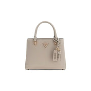 Guess Sac à main en cuir texturé beige avec détails dorés et logo triangulaire