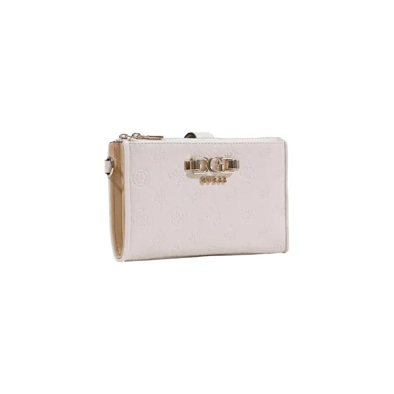 Guess white zip button bag with embossed pattern gold-tone hardware and inside pockets for spring summer use