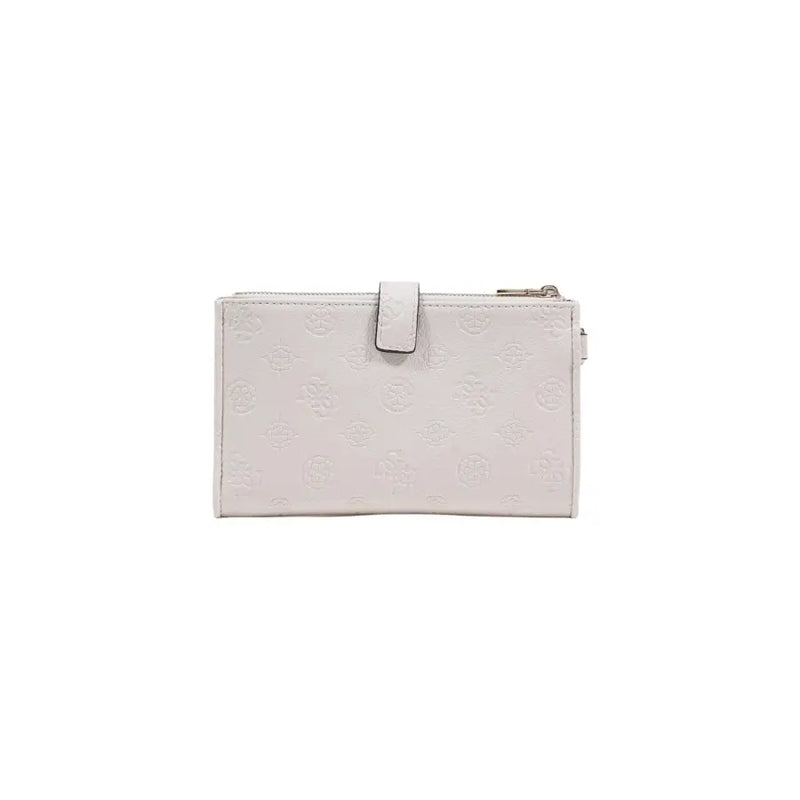 Guess white zip button bag in off-white leather with embossed pattern and minimalist flap closure for spring summer