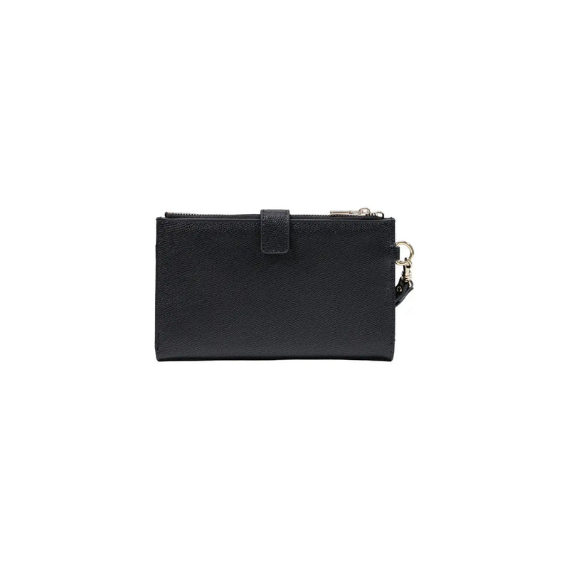 Guess women Amorette black polyurethane wristlet wallet with textured leather and silver zipper keychain attachment
