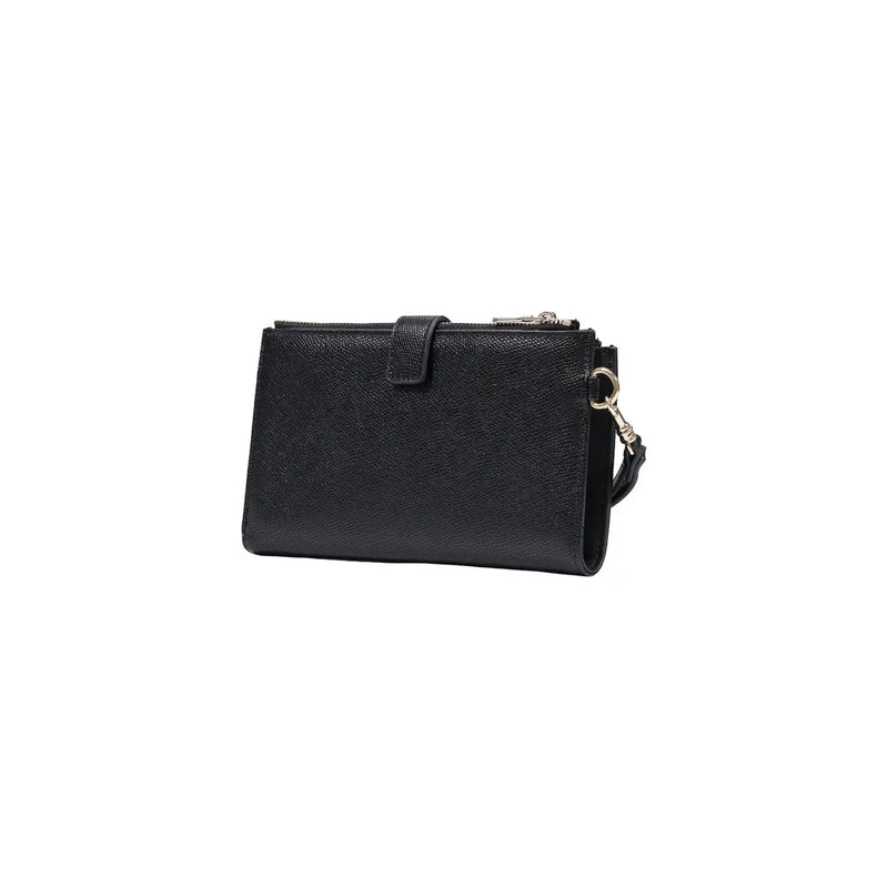 Guess women amorette wallet black polyurethane wristlet with silver-toned zipper and metal ring textured leather design