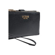 Guess women Amorette black wristlet wallet with textured polyurethane leather and gold-tone logo detailing