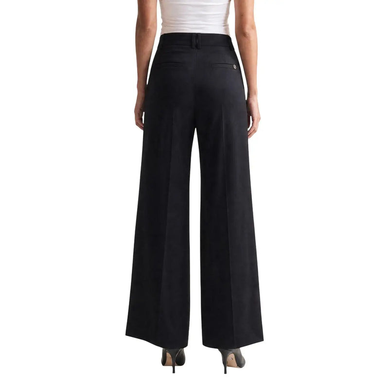 Guess women Bastienne wide leg black viscose trousers with a sleek tailored fit and subtle front pleats