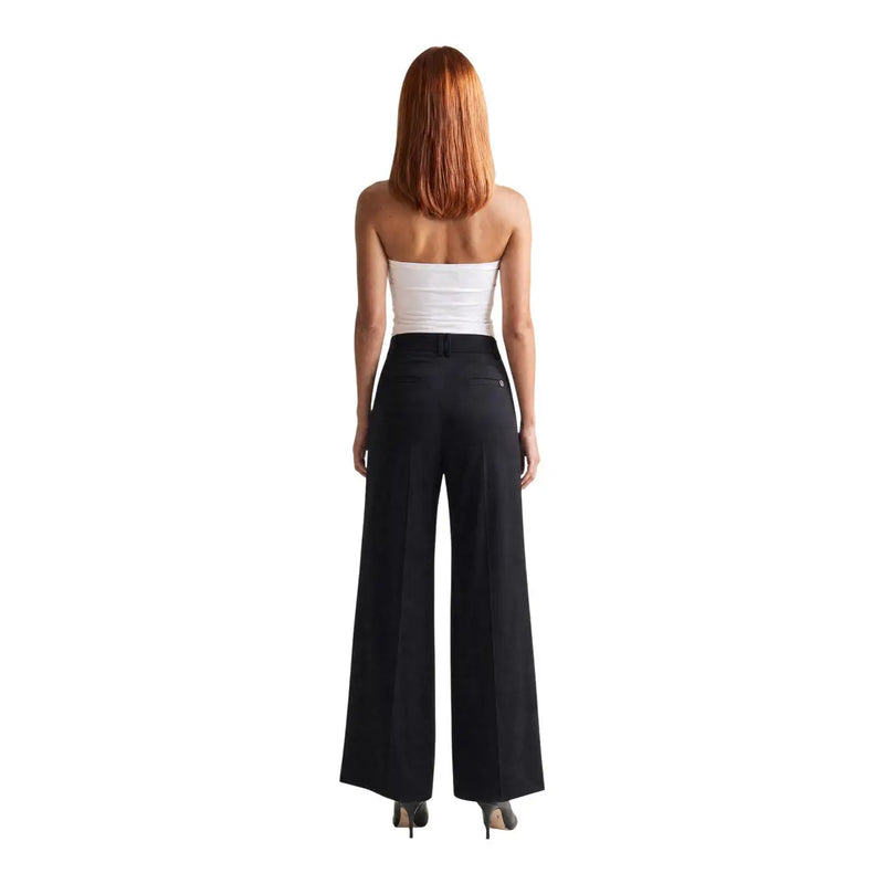 Guess women Bastienne wide leg black viscose trousers with sleek tailored fit and subtle front pockets