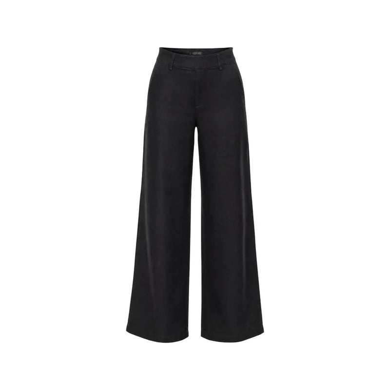 Guess women Bastienne wide leg black viscose trousers featuring high waist and sleek minimalist design
