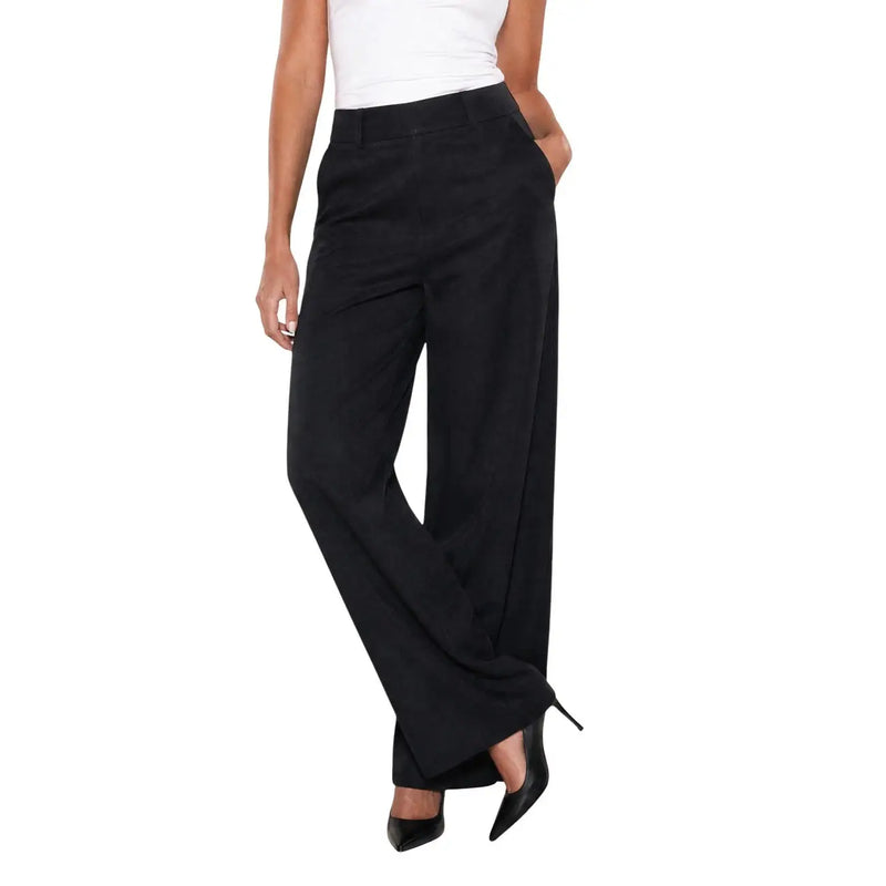 Guess women Bastienne wide leg black viscose trousers with sleek tailored fit and subtle side pockets