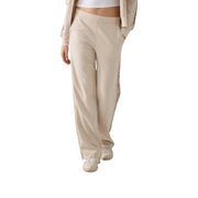 Beige guess women laced sweatpants made from modal blend featuring side logo stripes for casual wear
