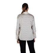 Guess women beige long sleeve Alexandra classic shirt with subtle geometric pattern and contrasting cream cuffs
