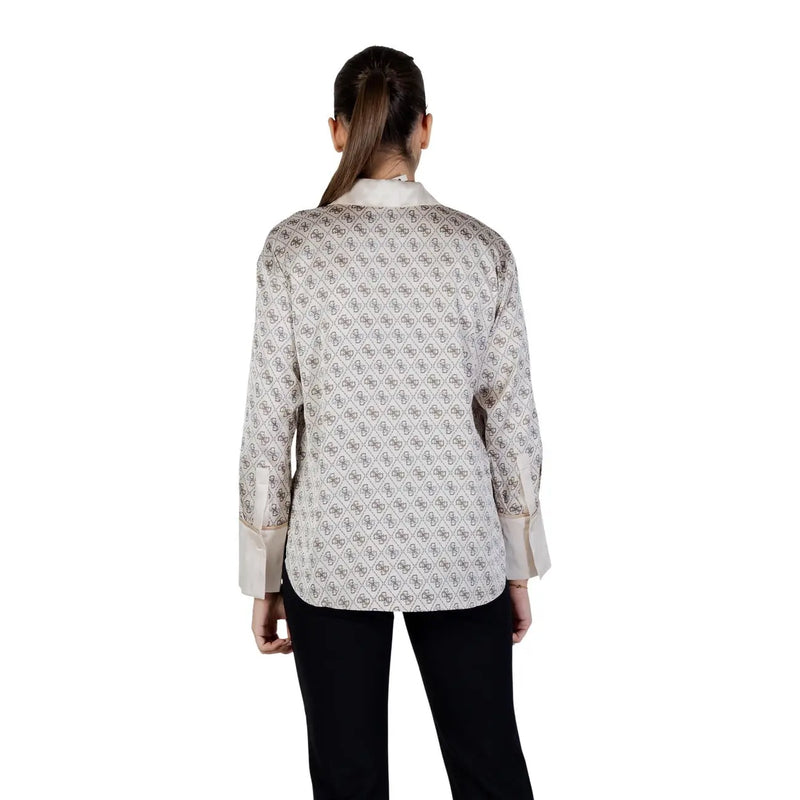 Guess women beige long sleeve Alexandra classic shirt with subtle geometric pattern and contrasting cream cuffs