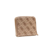 Beige Guess women zip wallet with brown monogram print and gold-tone zipper from fall winter collection