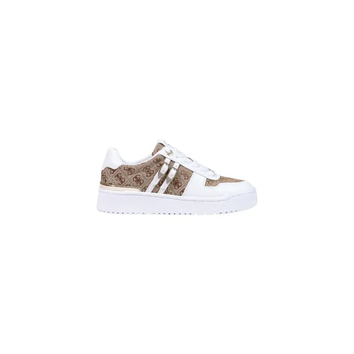 Guess Beigefarbener Damen-Sneaker mit weiß-beigem Muster und klobiger Sohle aus rutschfestem Polyurethanmaterial