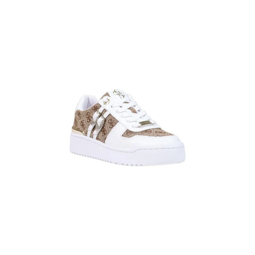 Guess Damen-Sneaker in Beige mit weißem und beigem Muster, niedrig geschnittentop Design und Polyurethan-Plateausohle