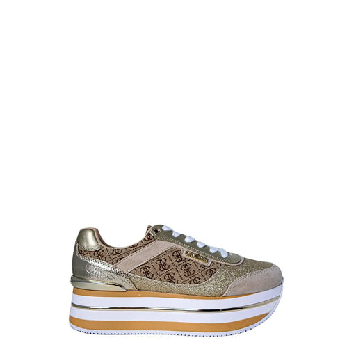 Guess Beige Damen-Sneaker aus Polyester mit Plateau-Einsatz, zum Hineinschlüpfen, goldglitzerndem Muster und metallischen Akzenten